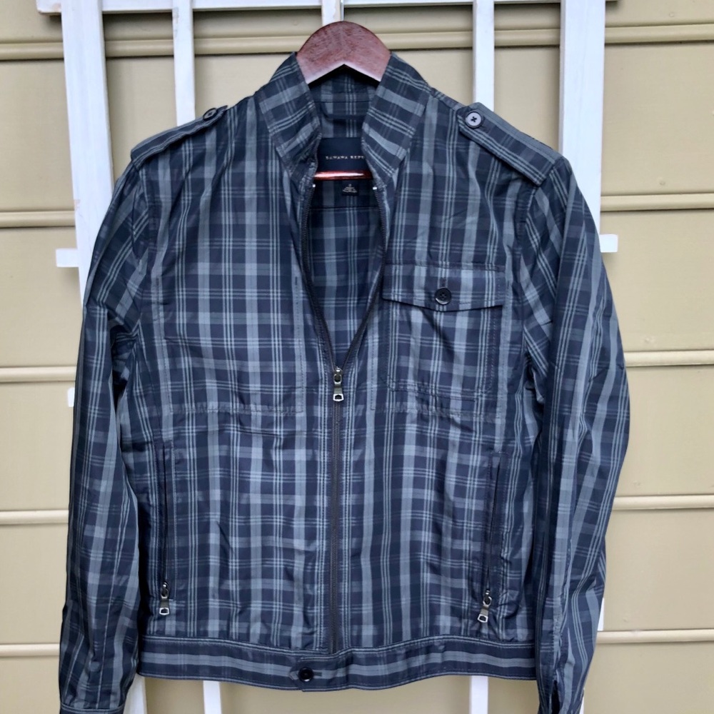 Banana Republic S Full Zip Blue/Gray Plaid Jacket
